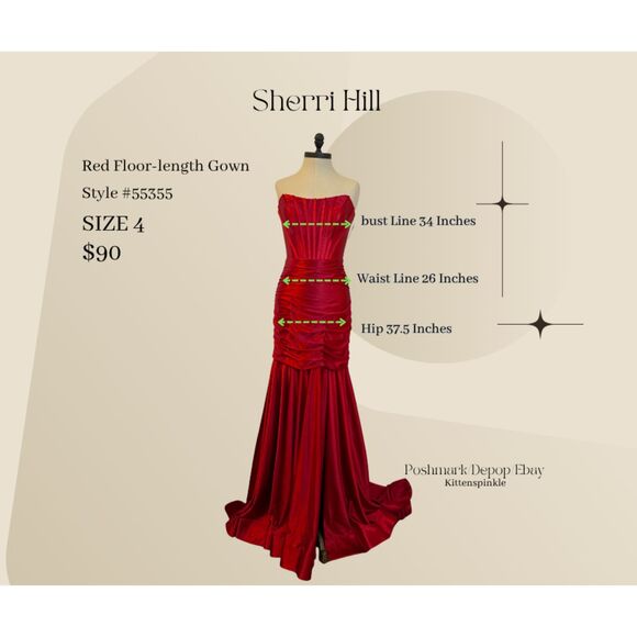 Sherri Hill Red Strapless Mermaid Gown - Picture 2 of 8